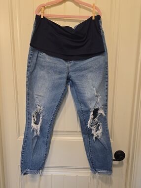 Pinkblush Light Blue Distressed Boyfriend Maternity Jeans